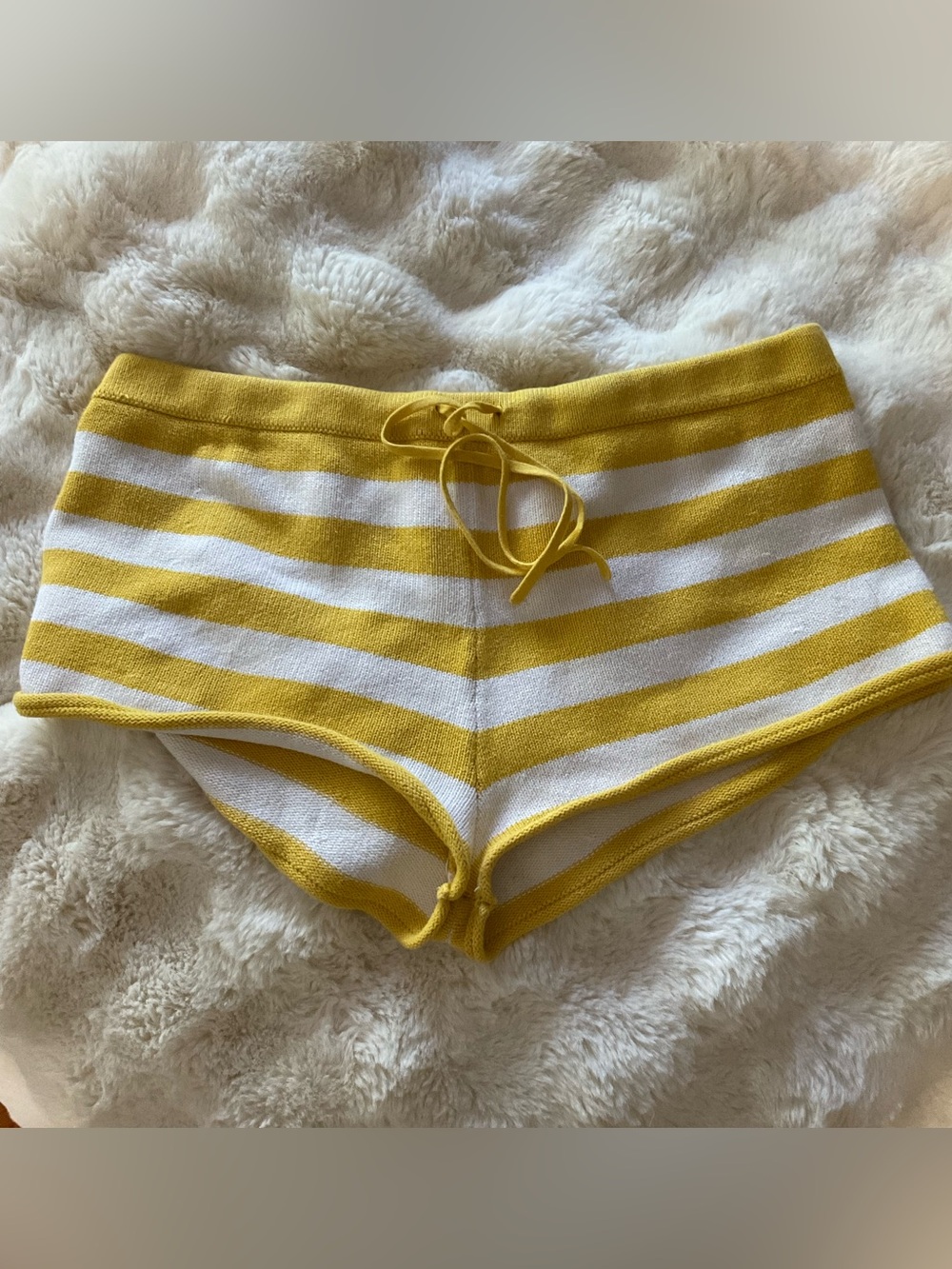 Free People Knit Striped Yellow & White Shorts with Drawstring, size Large, EUC